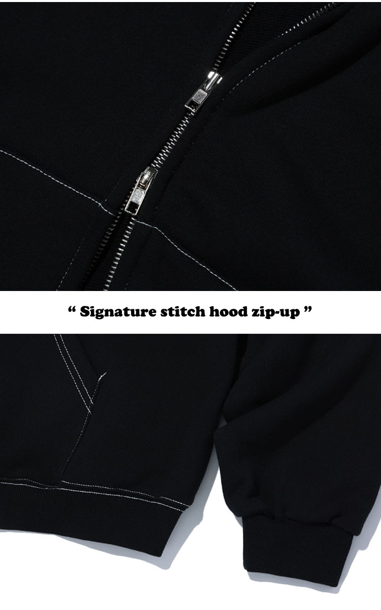 ウアロン パーカー WOOALONG メンズ レディース Signature stitch hood zip-up シグネチャー ステッチ フード  ジップアップ BLACK ブラック 1232504 ウェア