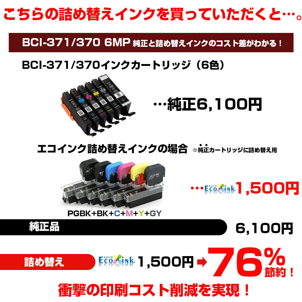 キヤノン 詰替えインク 6色 BCI-371+370/6MP ワンタッチ 純正6個分