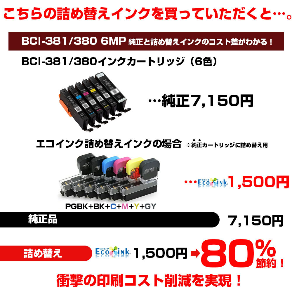 Canon BCI-381 (BK/C/M/Y/GY)+インクタンク380 6色 | showme.org