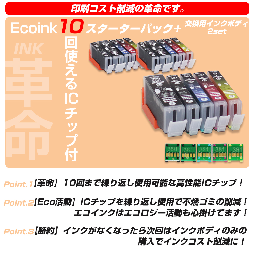 エコインク キヤノン プリンターインク 381 BCI-381+380/5MP 5色