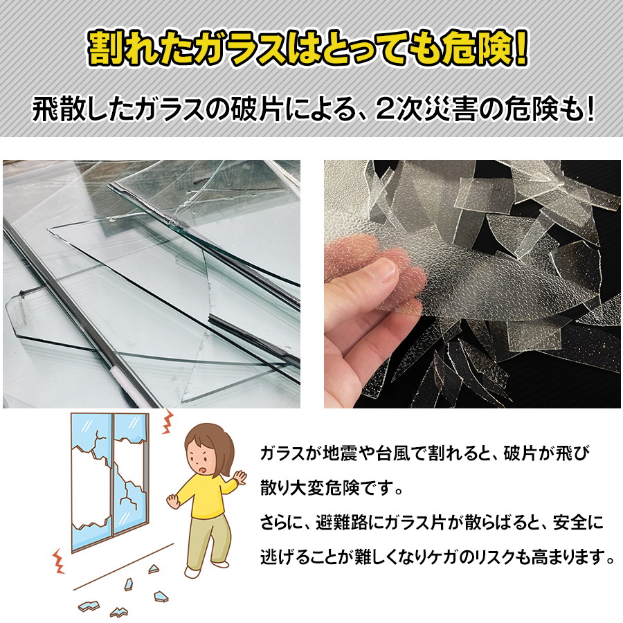 飛散防止フィルム 窓ガラスフィルム 飛散防止シート 10ｍ 幅60cm はがせる 防災用品 台風 突風 地震対策 窓割れ防止 防犯 ガラスフィルム 窓用フィルム_2