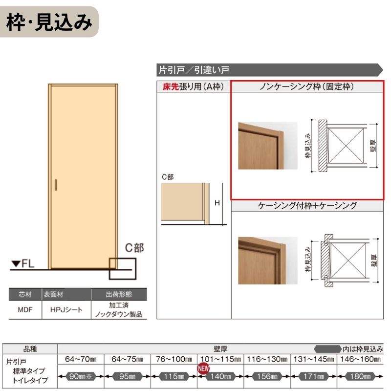 オーダーサイズ LIXIL 室内引戸 上吊方式 片引戸 標準タイプ ラシッサＳ LGM ノンケーシング枠  W1092〜1992mm×Ｈ1750〜2430mm リクシル 建具 リフォーム DIY_4