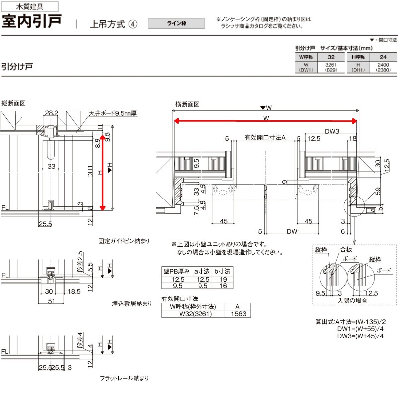 室内引戸 引分け戸 上吊方式 ライン枠 RGV ラフィス アクリル系パネル 3224 リクシル LIXIL Raffis 建具 交換 リフォーム DIY_11