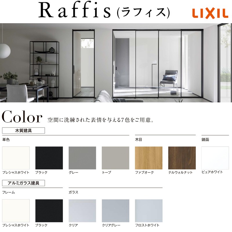 可動間仕切り 片引戸2枚建 上吊方式 ノンケーシング枠 RGV ラフィス アクリル系パネル 2420 リクシル LIXIL Raffis 建具 交換 リフォーム DIY