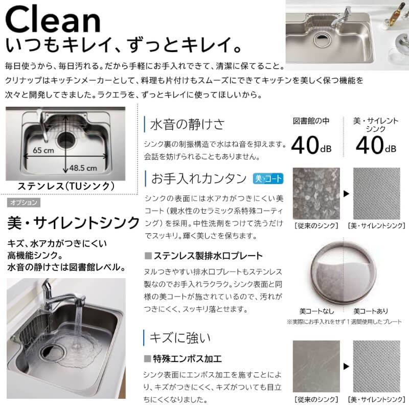 ラクエラ システムキッチン I型 W2250mm 開き扉プラン ラクエラ システムキッチン I型 W2250mm 開き扉プラン