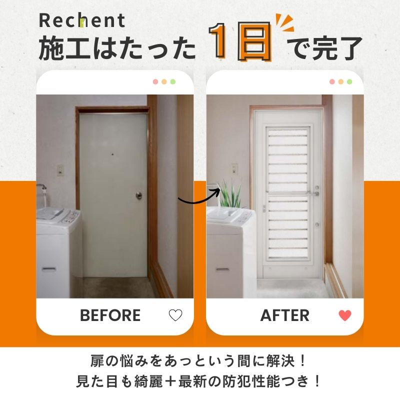 リシェント 【工事パック】勝手口ドア リフォーム用 ランマなし アルミ