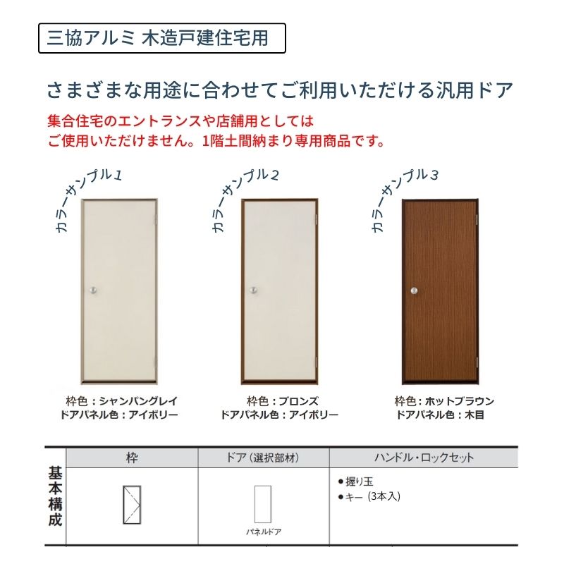 三協アルミ 半外付型 フラッシュドア アングル付 07420 枠寸法 W780mm×H2030mm 握り玉 キー3本入 汎用ドア 玄関 勝手口 シンプル 木造戸建住宅 交換 リフォーム_1