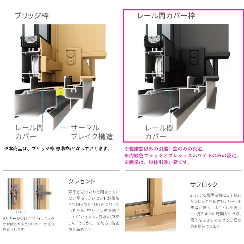 面格子付引違い窓 レール間カバー枠 16011 サーモス2-H W1640×H1170 mm 複層ガラス 樹脂アルミ複合サッシ 面格子 引き違い LIXIL リクシル 断熱 リフォームの画像