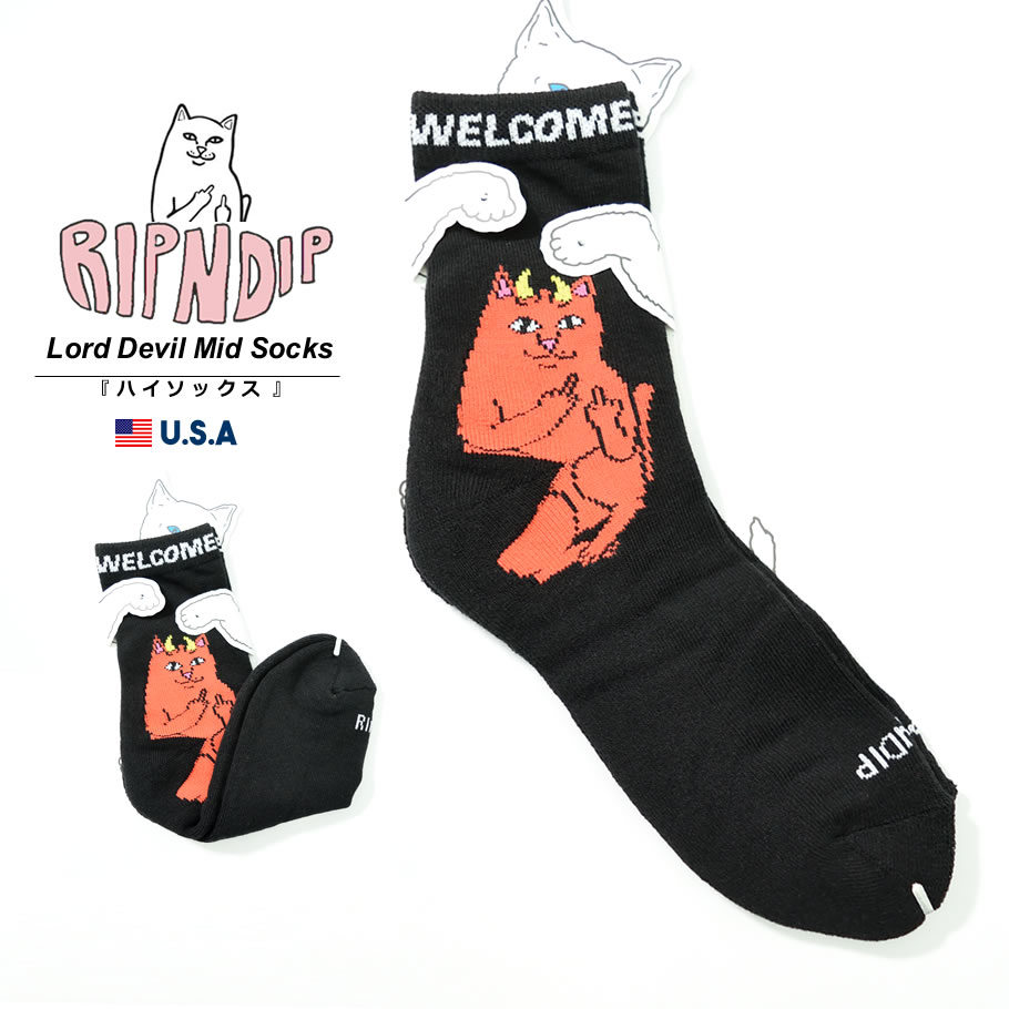 RIPNDIP リップンディップ 靴下 ソックス ロゴ キャラクター デビル パターン 猫 メンズ ストリート ファッション Lord Devil Mid Socks RND9157｜dj-dreams｜02