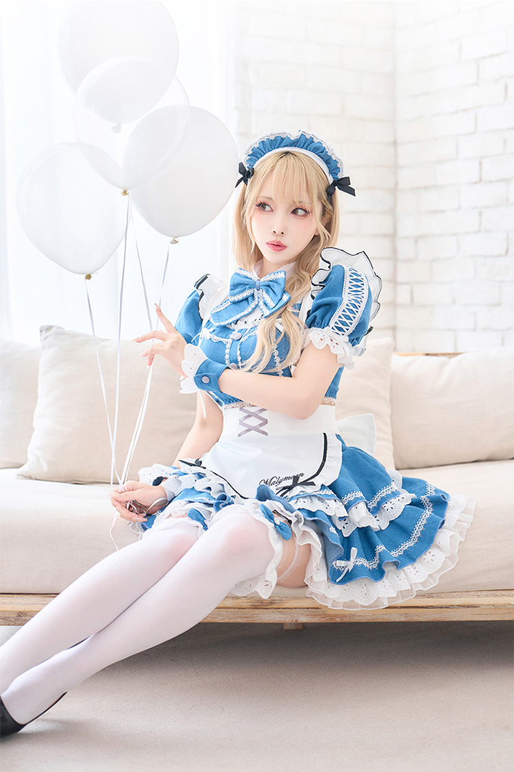正規品]【あすつく】コスプレ メイド ウエイトレス デニム ブルー