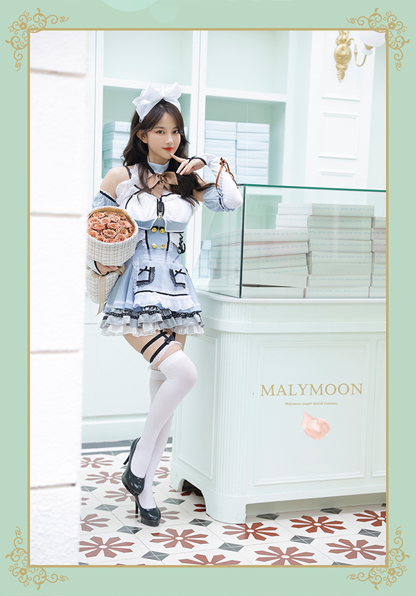 Malymoon メイド服 青　ブルー　メイド　ウェイトレス　マリームーン Amazon.co.jp: [Malymoon] メイド服 メイド ウェイトレス 水色