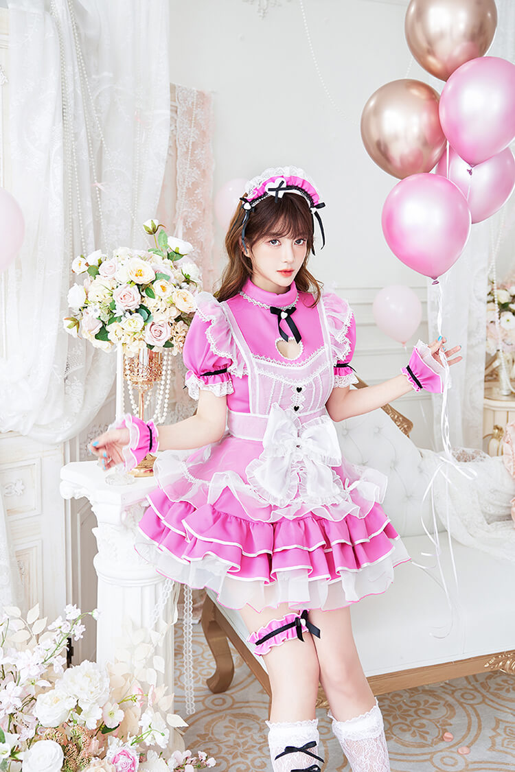 期間限定お値下げ ピンク メイド服 フリル リボン コスプレ malymoon 正規品]【あすつく】コスプレ バレンタイン メイド ウエイトレス