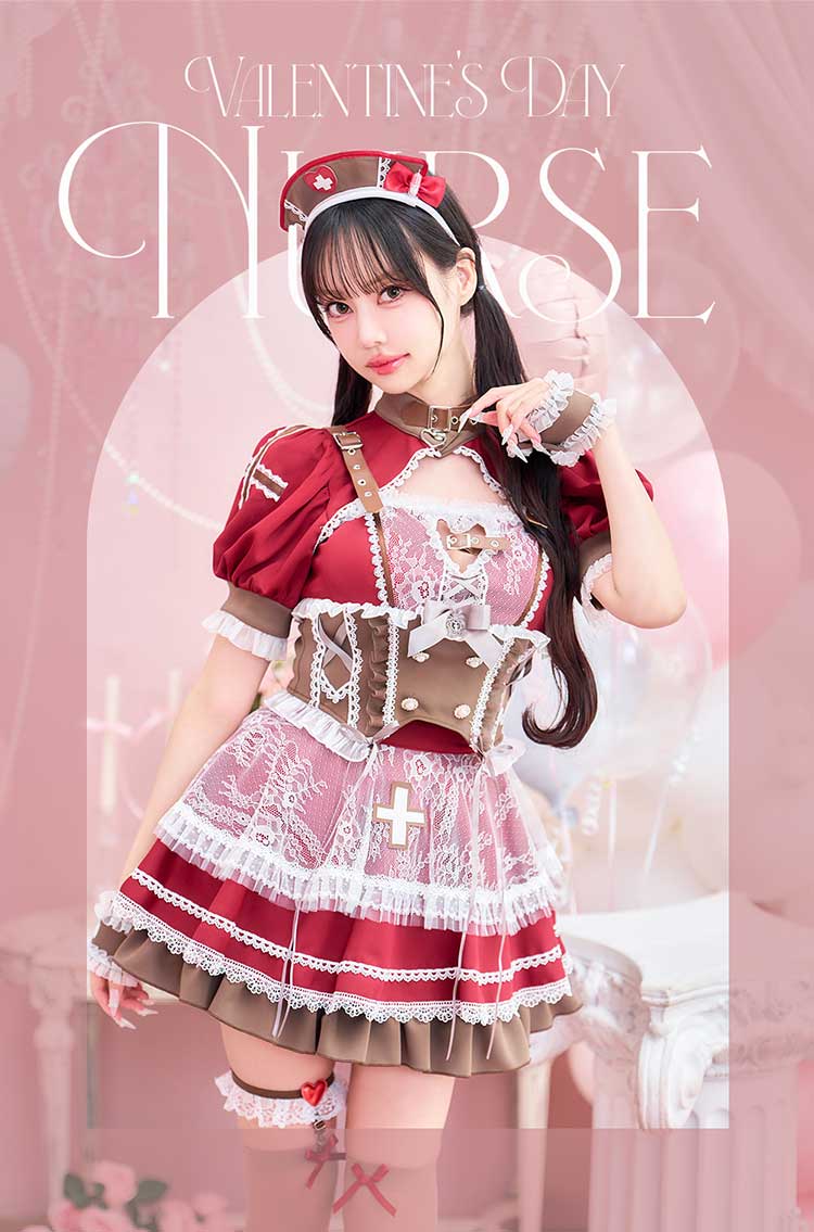 正規品]【あすつく】コスプレ バレンタイン ナース 看護師 レッド 中