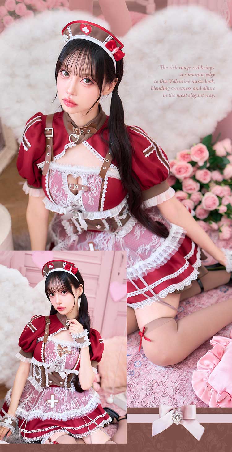 正規品]【あすつく】コスプレ バレンタイン ナース 看護師 レッド 中