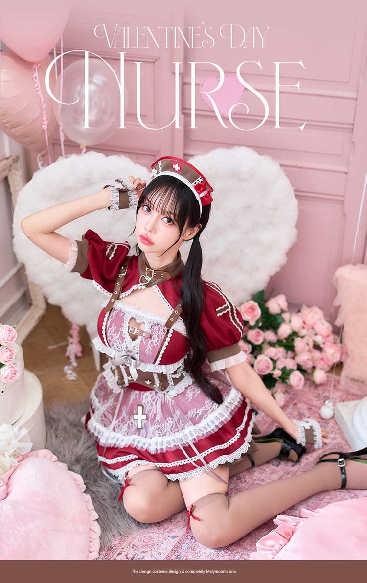 正規品]【あすつく】コスプレ バレンタイン ナース 看護師 レッド 中