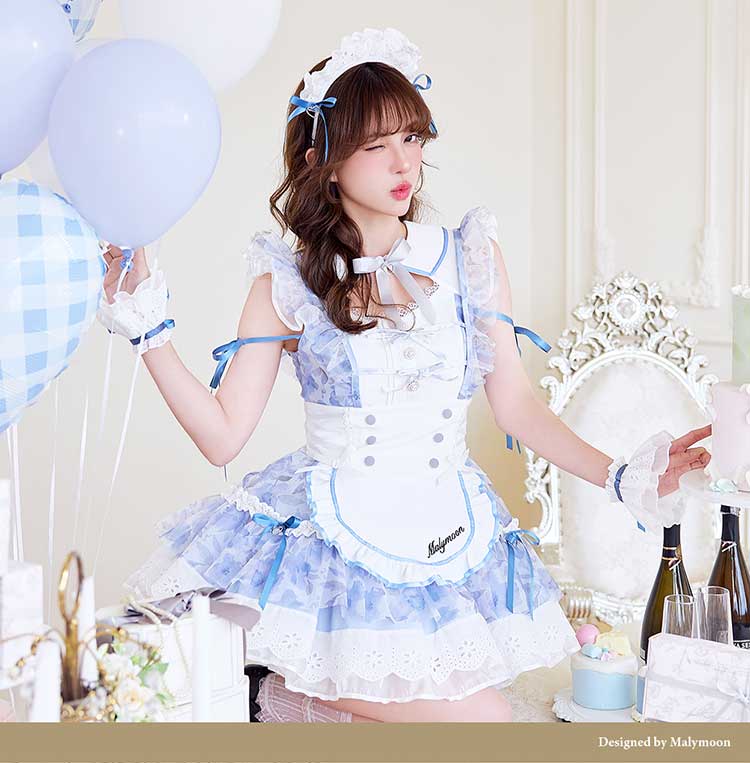 正規品]【ブルーは予約】シフォン メイド メイド服 コスプレ 花