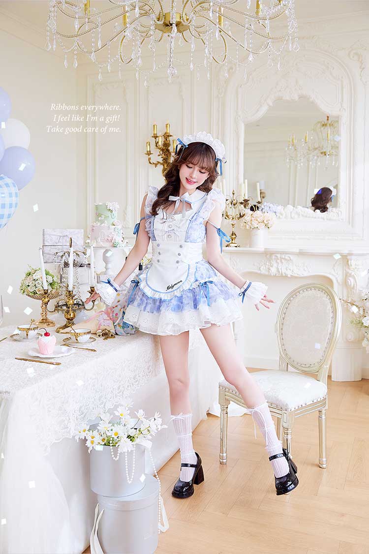 正規品]【ブルーは予約】シフォン メイド メイド服 コスプレ 花