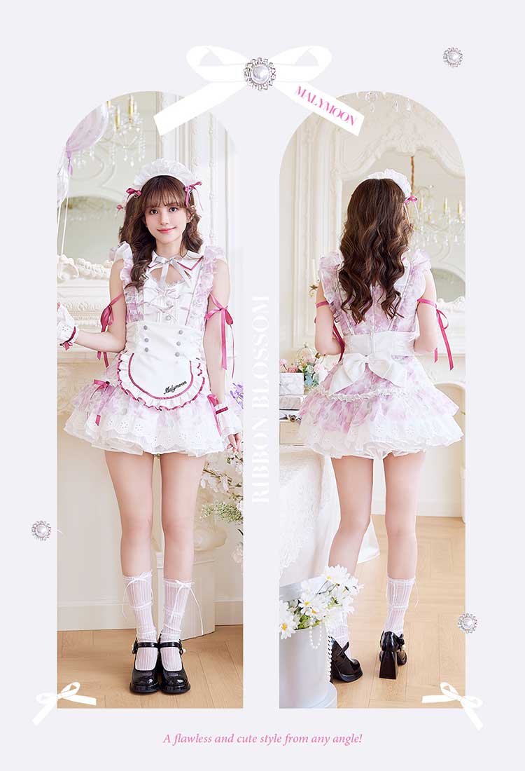 正規品]【ブルーは予約】シフォン メイド メイド服 コスプレ 花