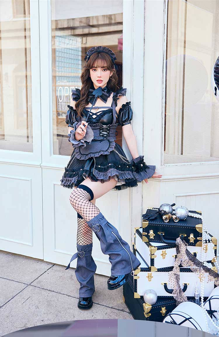 正規品]【あすつく】コスプレ メイド ウエイトレス レザー デニム