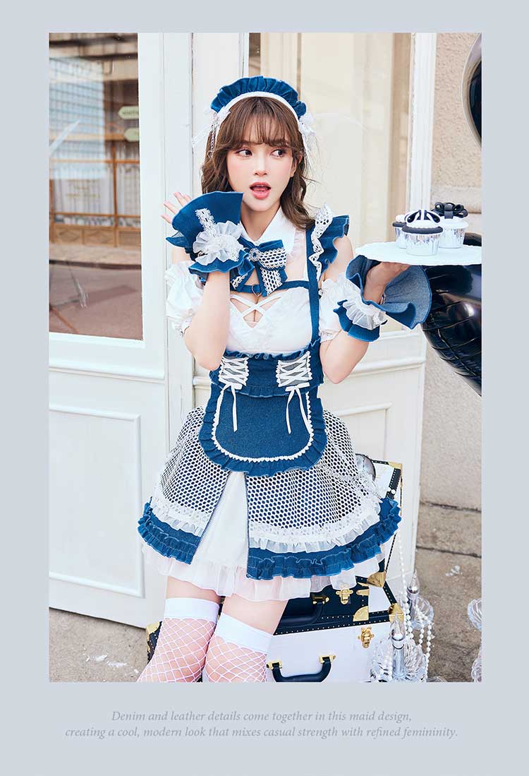 正規品]【あすつく】コスプレ メイド ウエイトレス レザー デニム