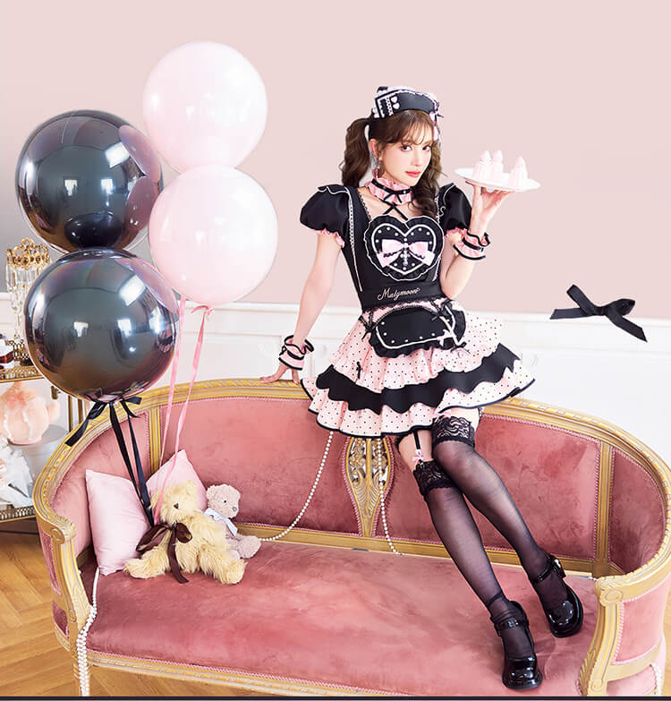 正規品]【あすつく】メイド ナース コスプレ ピンク ブルー ドット