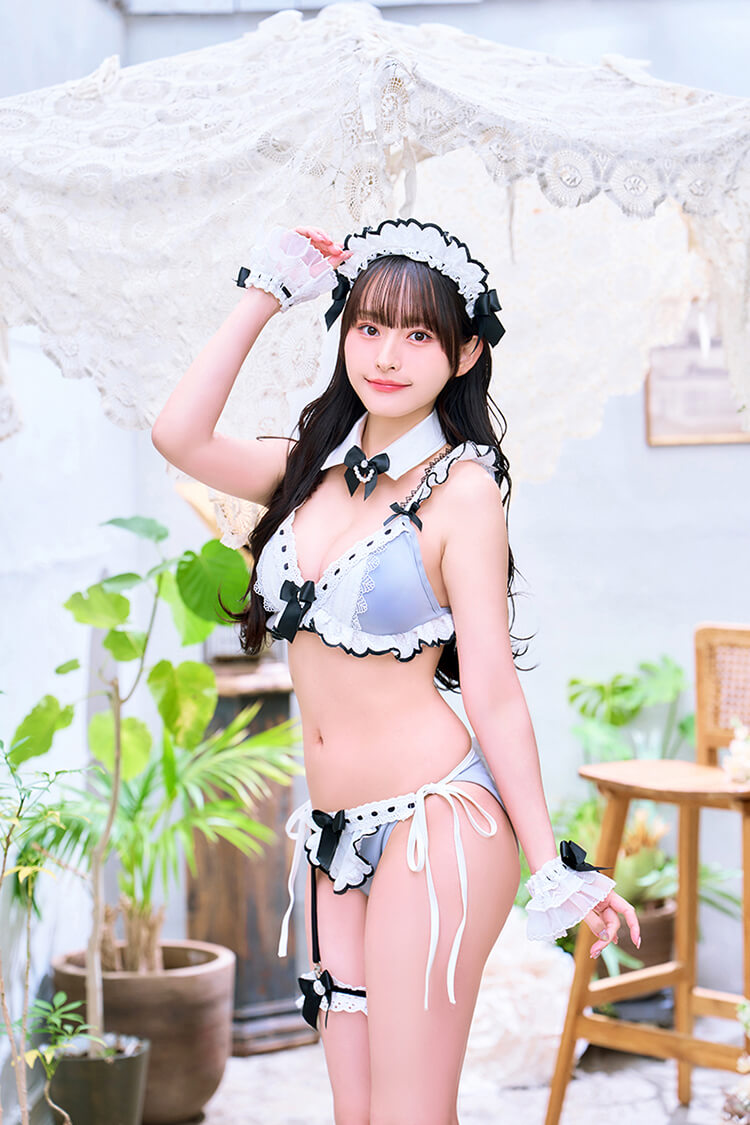 正規品]【あすつく】コスプレ ビキニ リボン ホワイト ブラック フリル