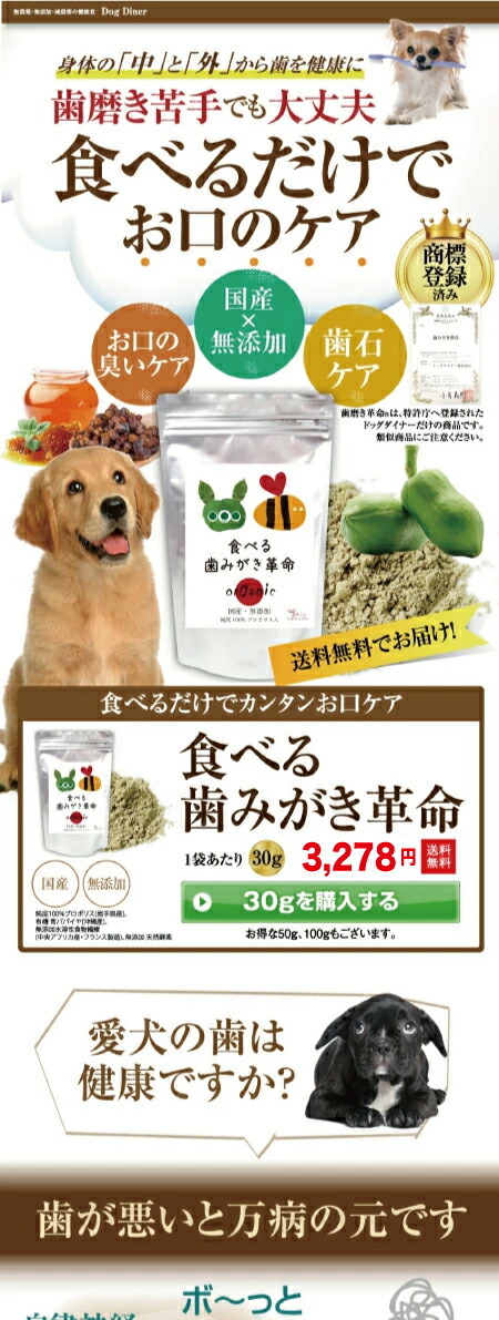 犬 猫 歯石 歯垢 サプリ 食べる 歯磨き 革命 30g 無添加 メール便 送料無料 犬のご飯とケーキのドッグダイナー 通販 Yahoo ショッピング