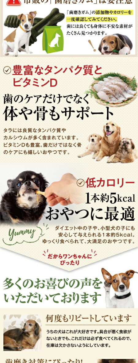 犬・猫 無添加 おやつ(歯磨き ジャーキー 鱈)歯石・歯垢に 国産