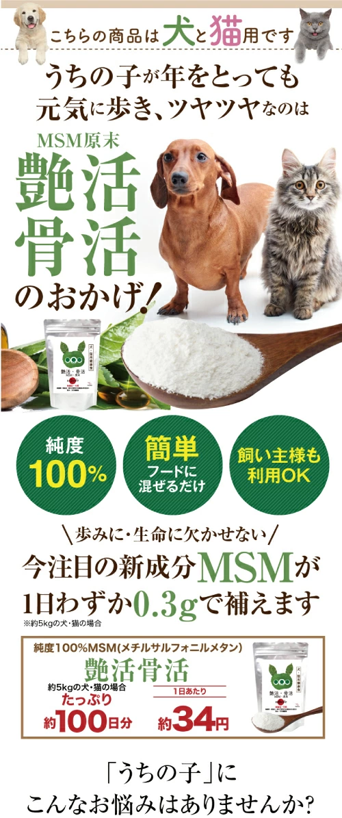 犬の関節・脱臼・足・免疫にMSM・無添加・粉末