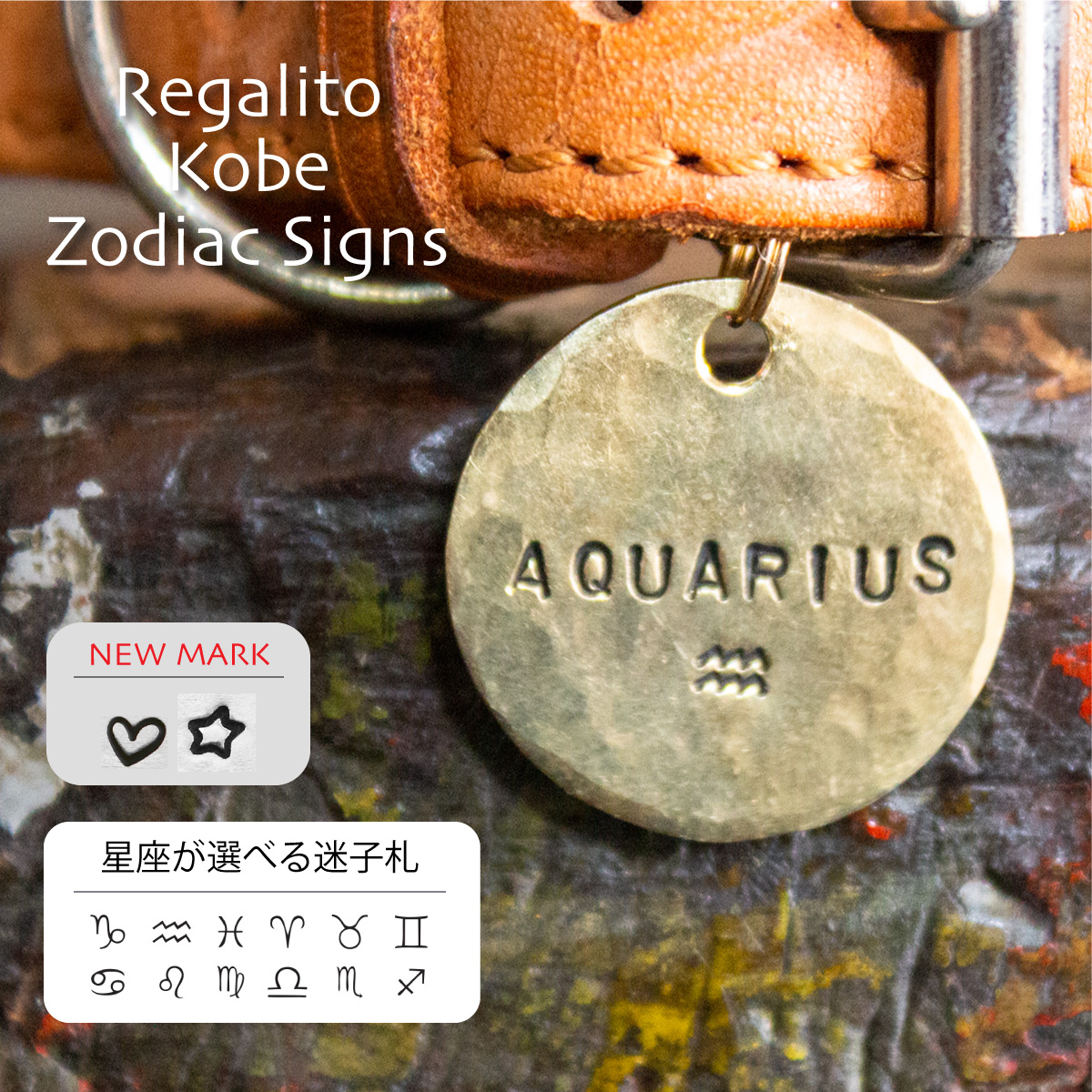12星座が選べる迷子札 ※星やハートマークも選べます サークル・プレート（コイン形）真鍮製 日本製 犬猫用 おしゃれ 名札 首輪  :zodiac-signs:ドッグレーベル 通販 