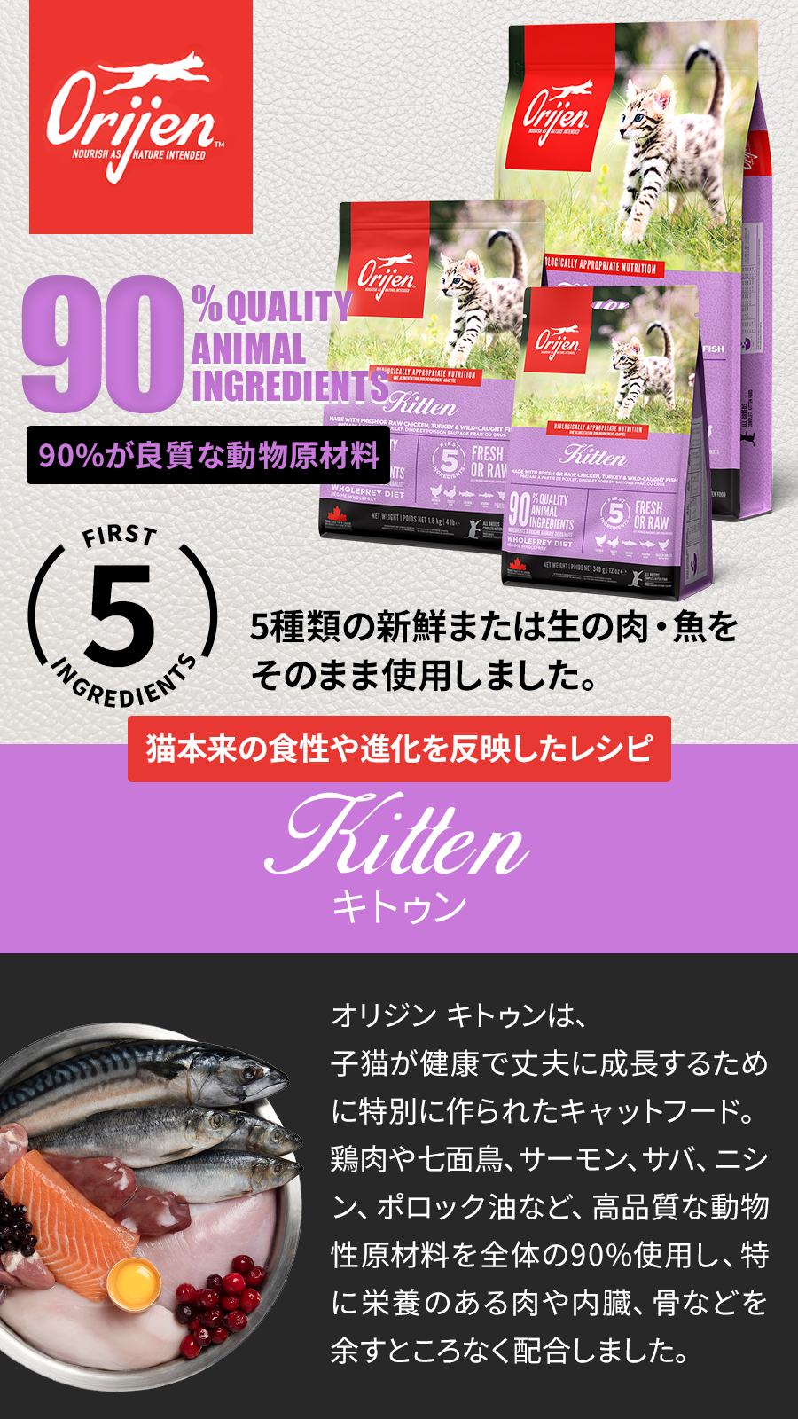 オリジン キトゥンOrijen Kitten 子猫用ドライフード1.8kg 2袋 オリジン キトゥン 1.8kg キャットフード 猫 ORIJEN キャット ドライ