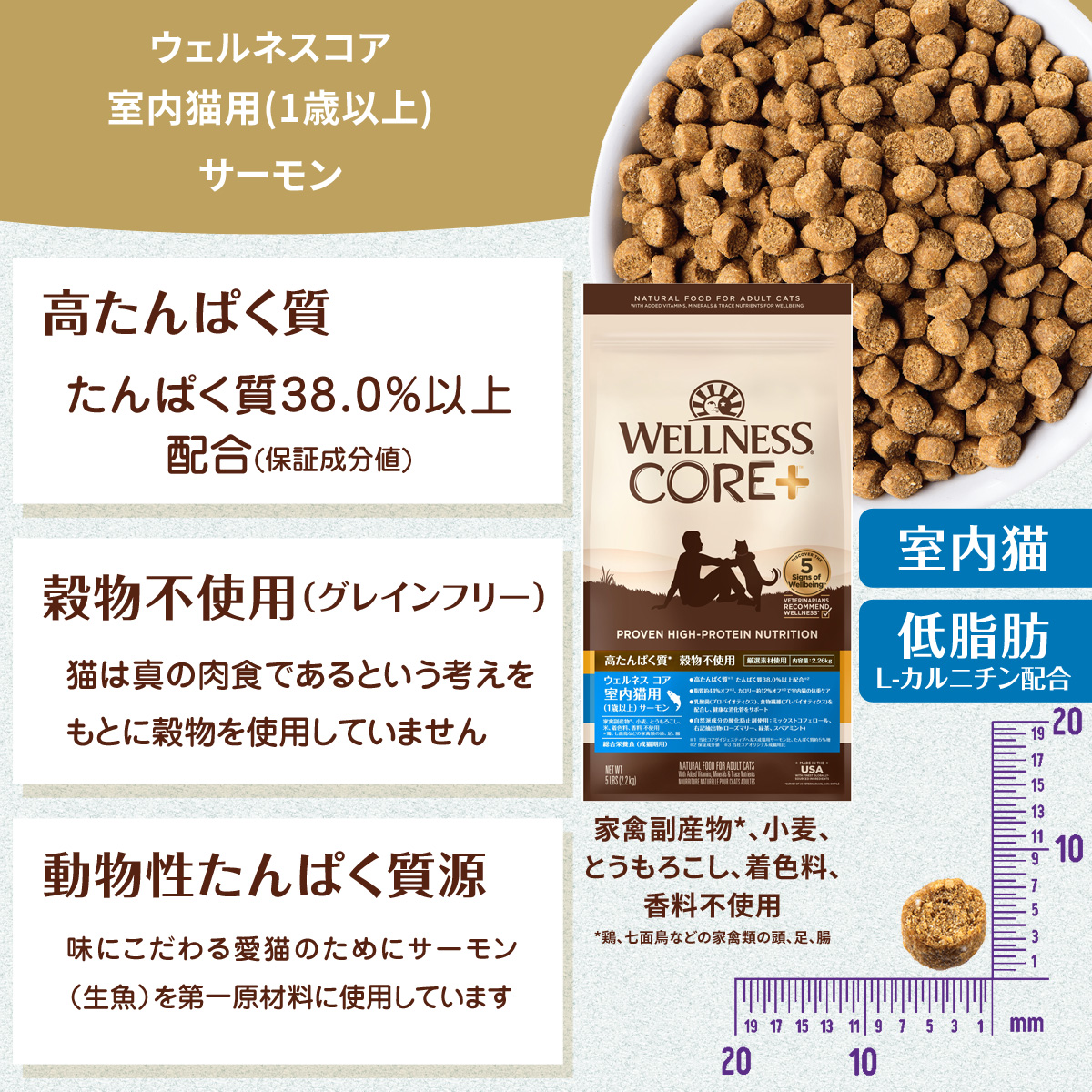 【パッケージ変更済】ウェルネスコア 高たんぱく質・穀物不使用 室内猫用 (1歳以上) サーモン2.26kg グレインフリー キャットフード ドライ キャット |  | 01