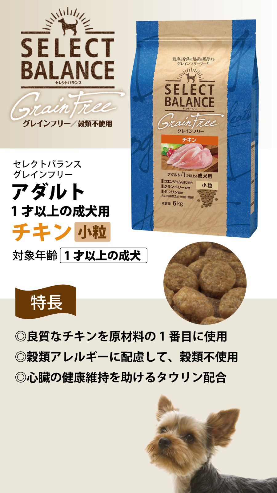 セレクトバランス グレインフリー アダルト チキン 小粒 6kg ＋お試し国産お魚おやつ 約20g 犬 無添加 穀物不使用 オメガ6