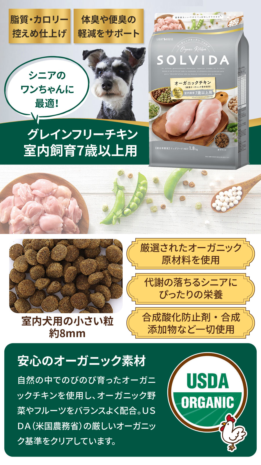 ソルビダ グレインフリー チキン 室内飼育7歳以上用 1.8kg