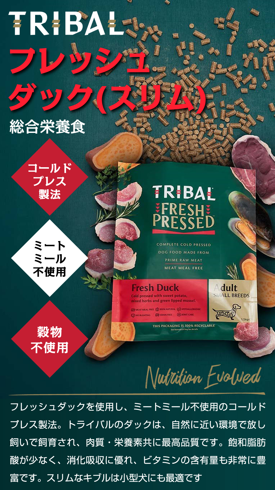 トライバル ダック(スリム) 5kg TRIBAL 小型犬 小粒 1袋 トライバル フレッシュダック スリム 5kg ドッグフード （お