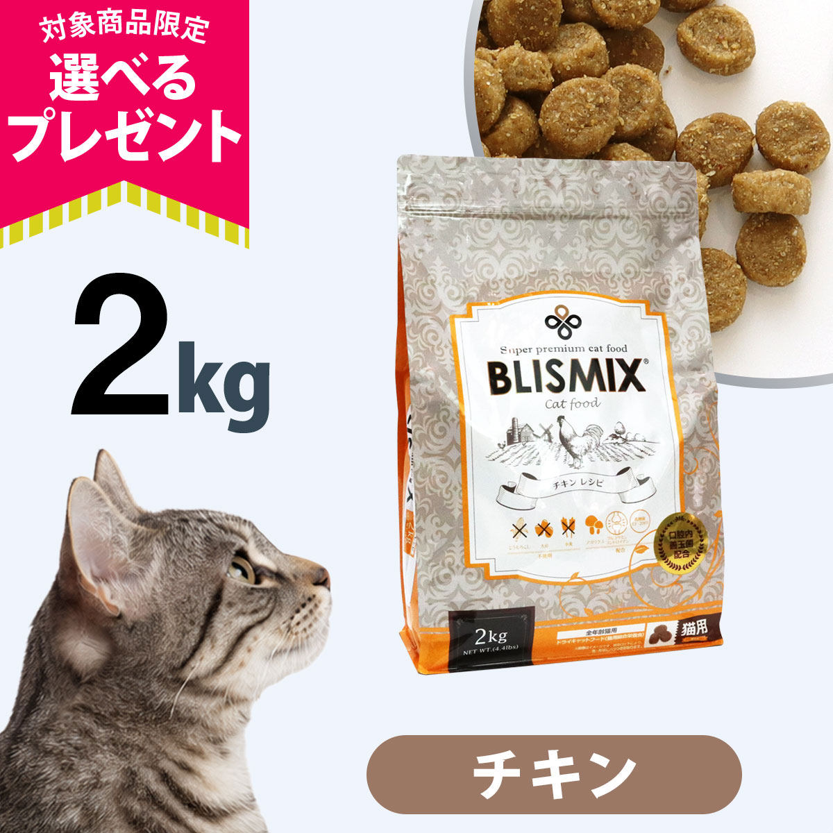 ブリスミックス 猫用 チキン 2kg キャットフード 　2袋 BLISMIX（ブリスミックス） (選べるプレゼント付き)ブリスミックス 猫