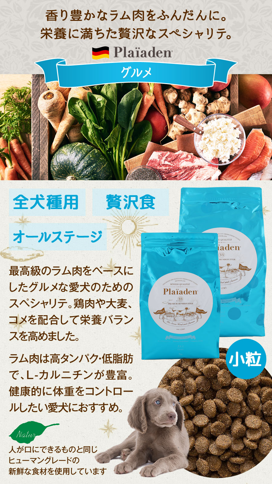 プレイアーデン プレミアムドライフード グルメ （小粒） 1kg
