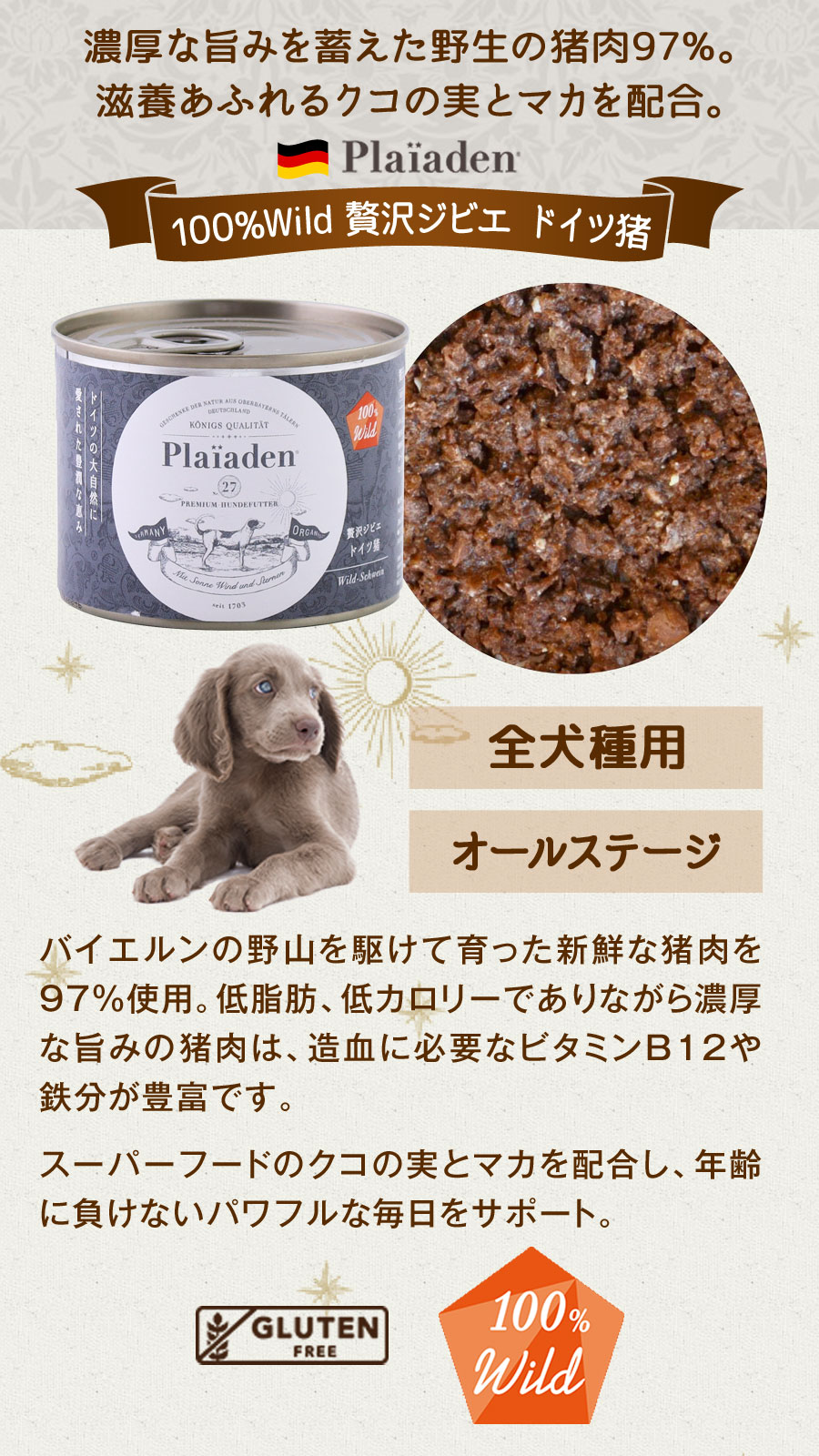プレイアーデン ウェットフード 100%Wild 贅沢ジビエ ドイツ猪 200g