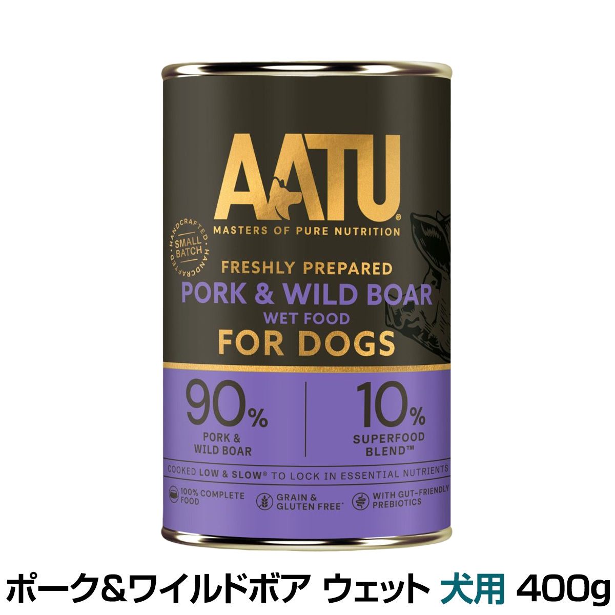 AATU（アートゥー） ポーク&amp;ワイルドボア ウェットフード 犬用 400g 缶詰 穀物不使用 総合栄養 成犬 シニア 爆買