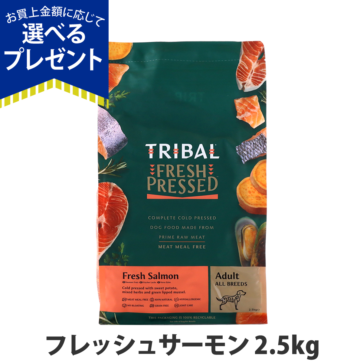(選べるプレゼント付き)トライバル フレッシュサーモン 2.5kg サーモン コールドプレス ノンオイルコーティング 穀物不使用 | 