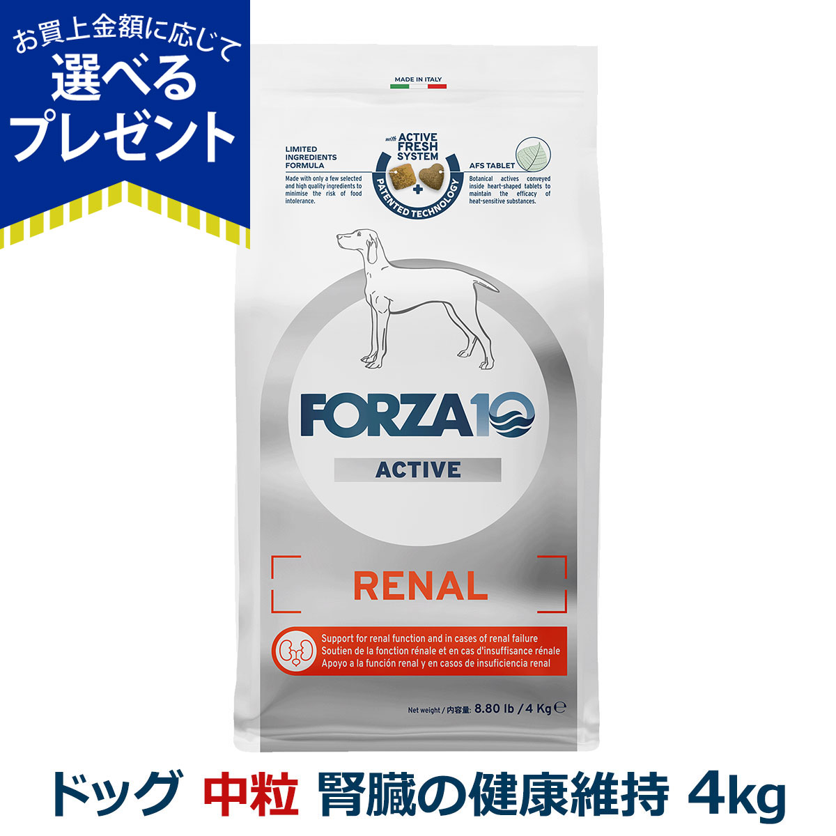 FORZA 10 リナールアクティブ　中粒４キロ FORZA10（フォルツァ10） 愛犬用 リナール アクティブ 腎臓ケア