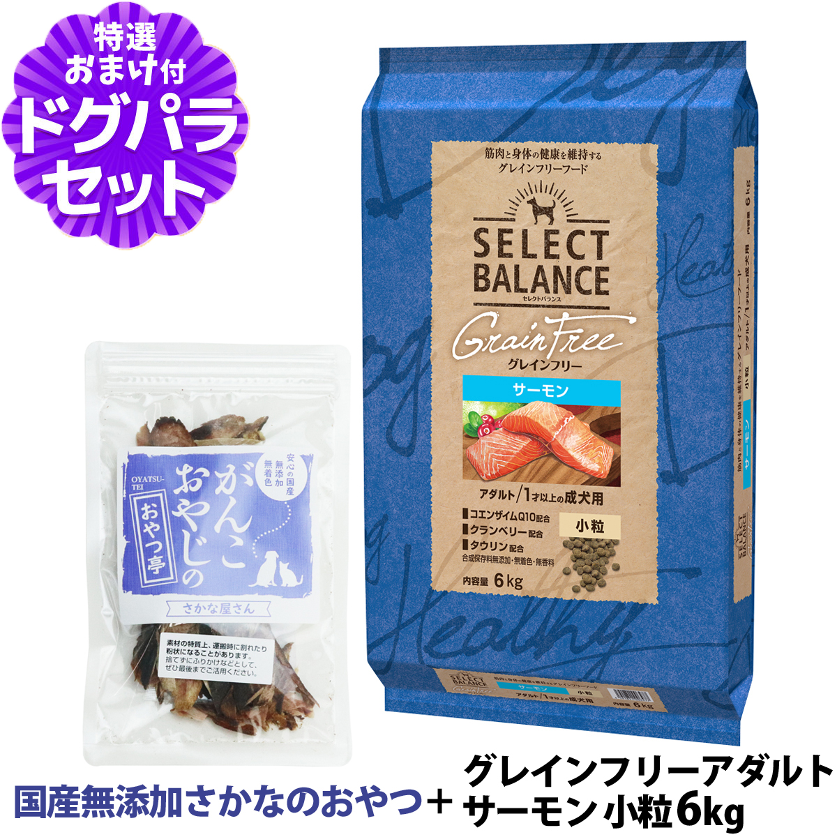 【ジッパーなしに変更済】セレクトバランス ドッグフード グレインフリー アダルト サーモン 小粒 6kg ＋お試し国産お魚おやつ 約20g ドッグ  穀物不使用