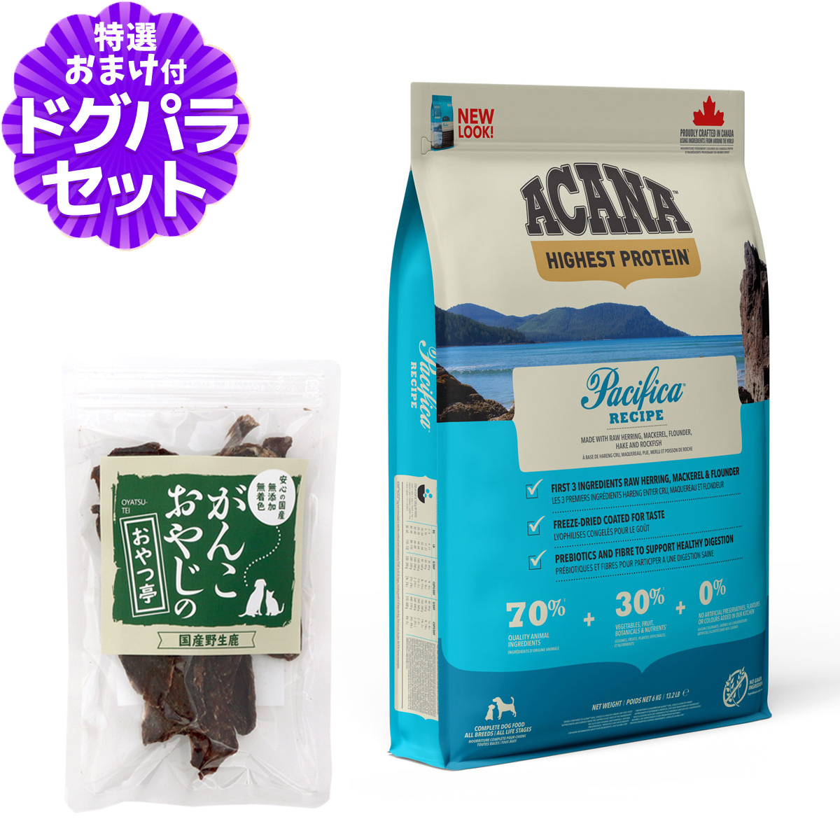 Yahoo! Yahoo!ショッピング(ヤフー ショッピング)アカナ パシフィカドッグ 6kg＋国産鹿肉ジャーキースモールカット40g ドッグフード 全犬種 全年齢用