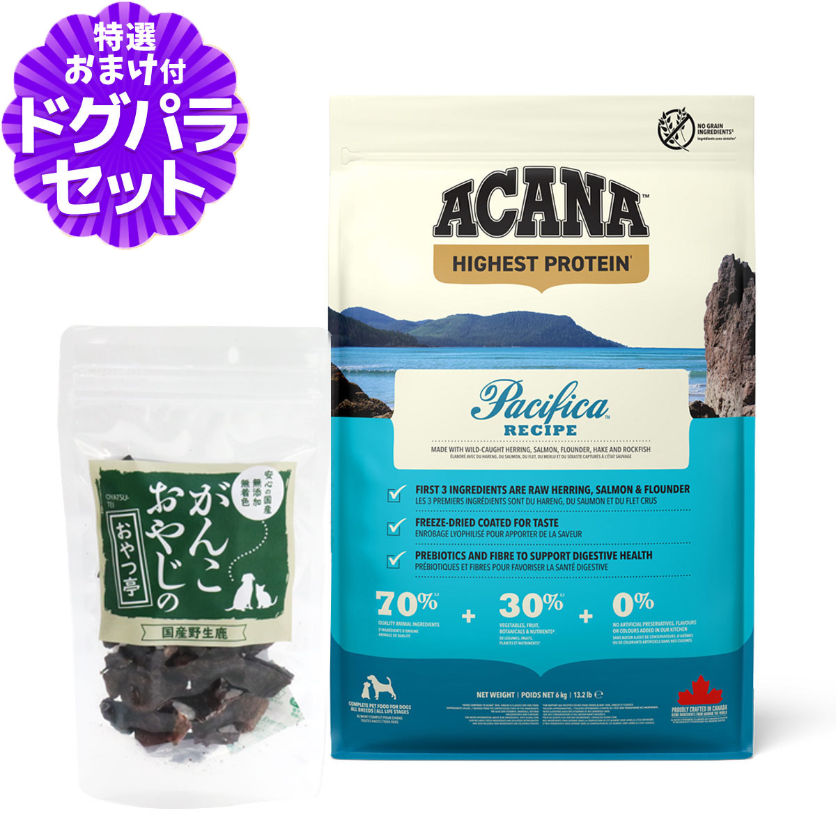 Yahoo! Yahoo!ショッピング(ヤフー ショッピング)［リニューアル変更済］アカナ ハイエストプロテイン パシフィカドッグ 6kg＋国産鹿肉ラング30g ドッグフード 全犬種 全年齢用