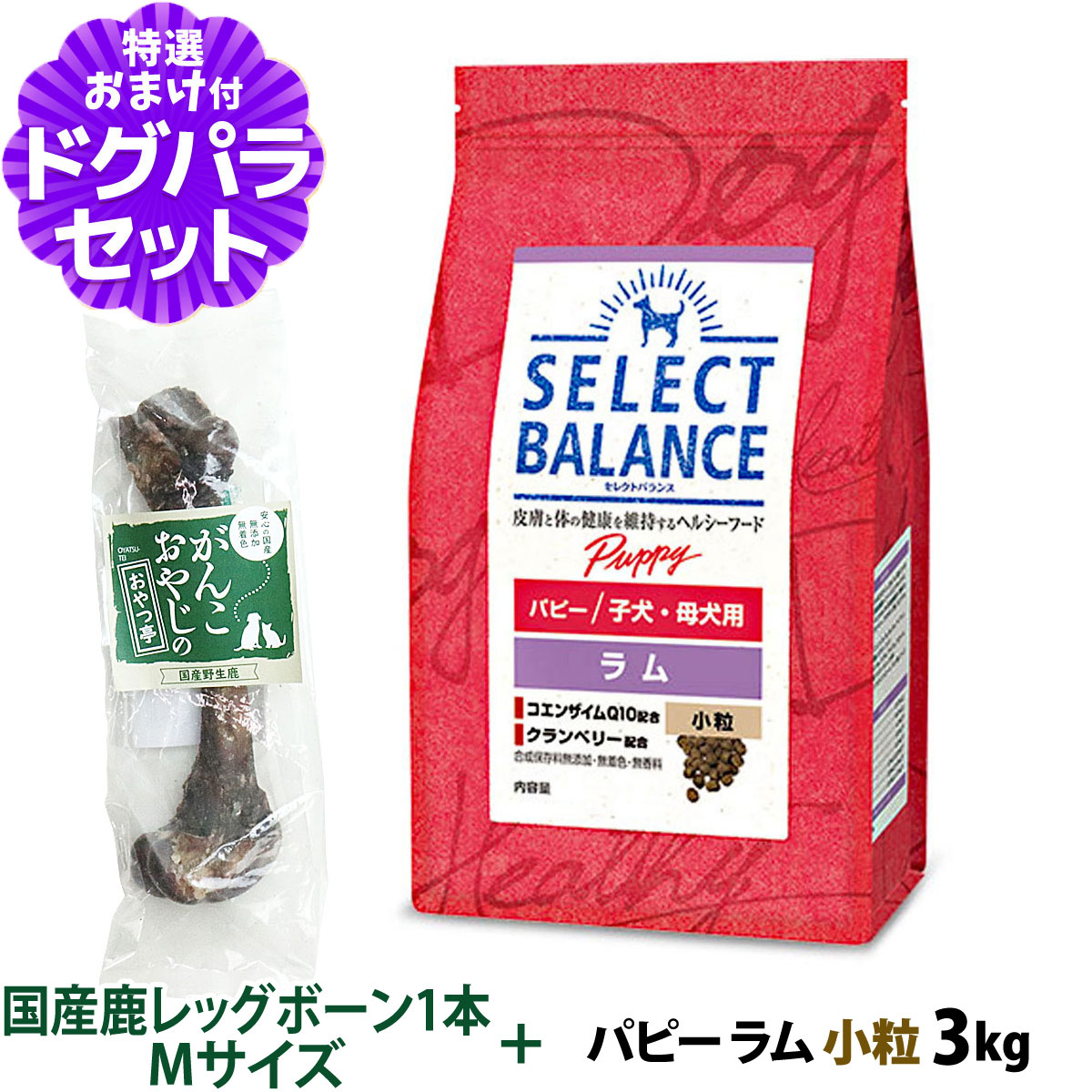 セレクトバランス パピー ラム 小粒 3kg+国産鹿レッグボーン 1本Mサイズ