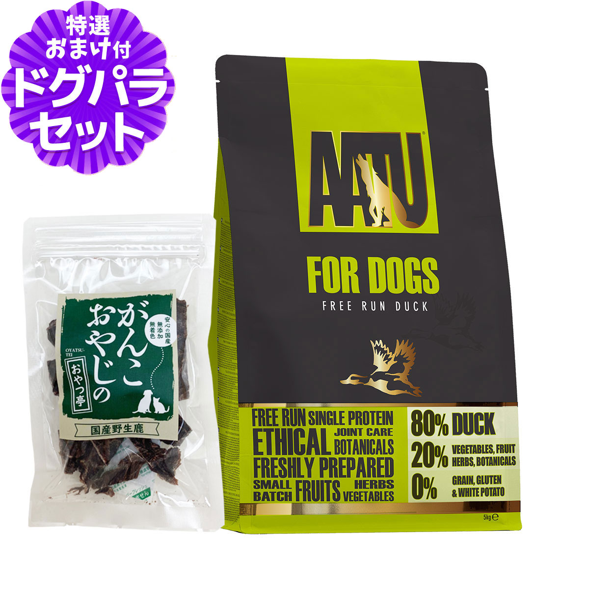 Yahoo! Yahoo!ショッピング(ヤフー ショッピング)AATU（アートゥー） ドッグフード ダック 5kg＋国産鹿肉ジャーキー20g【ドッグパラダイス限定セット】