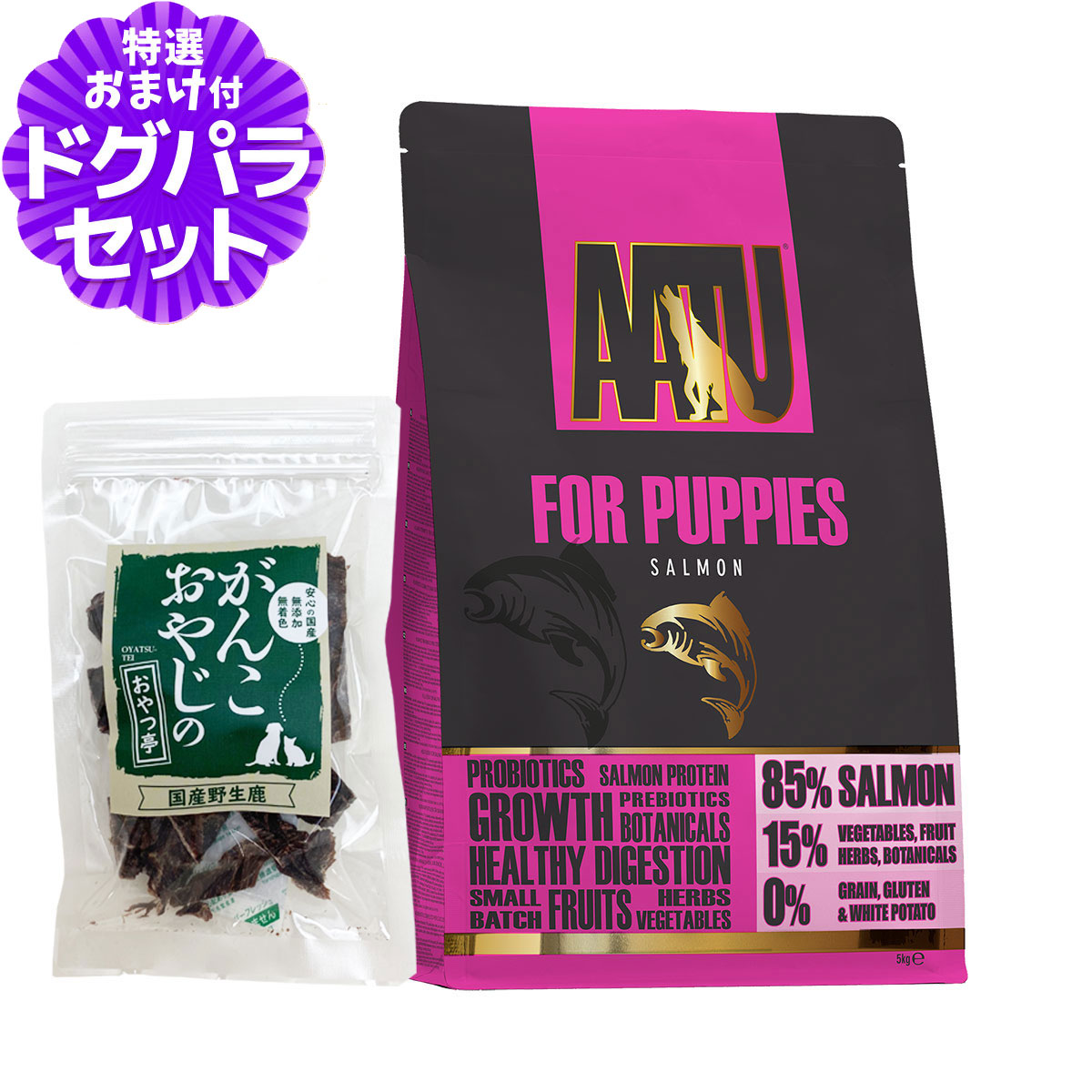 Yahoo! Yahoo!ショッピング(ヤフー ショッピング)AATU（アートゥー） ドッグフード パピー サーモン 5kg＋国産鹿肉ジャーキー20g【ドッグパラダイス限定セット】