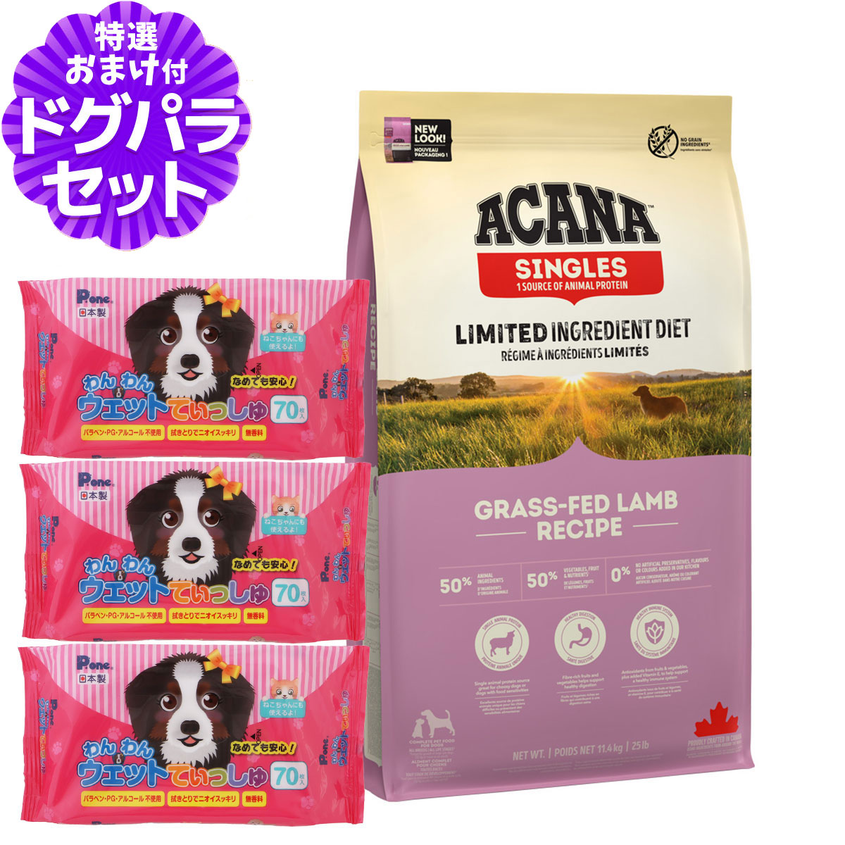 ACANA（アカナ） グラスフェッドラム 11.4kg+わんわんウエットてぃっ