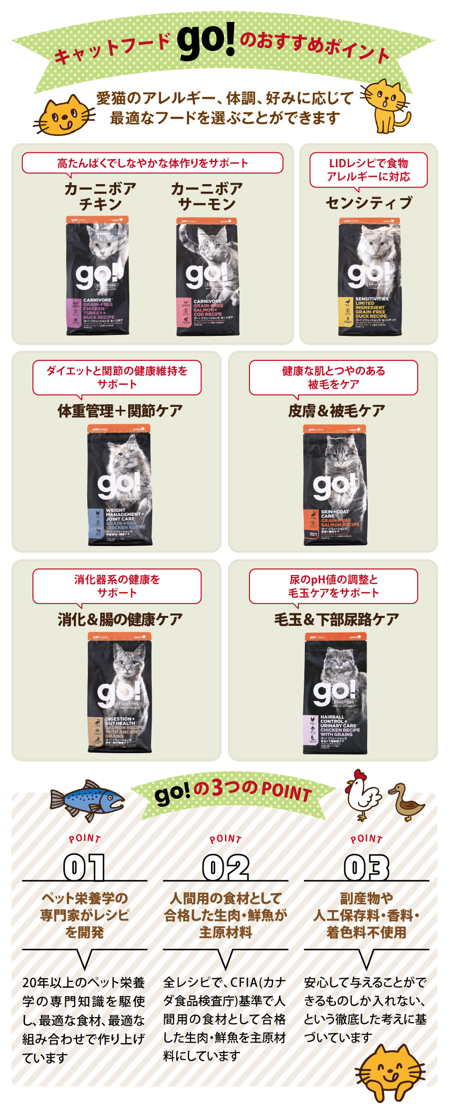 GO! ゴー キャット 皮膚+被毛ケア サーモン 500g×3袋＋国産鹿肉ジャーキー(お試しサイズ) 猫 ドライ グレインフリー 下部尿路 |  | 06