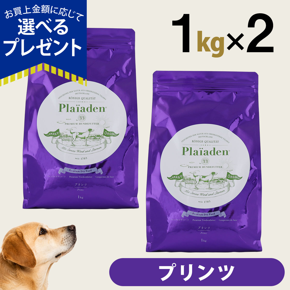(選べるプレゼント付き)プレイアーデン プレミアムドライフード プリンツ （小粒） 1kg×2個 鶏 チキン ドッグ 犬 ドック フード